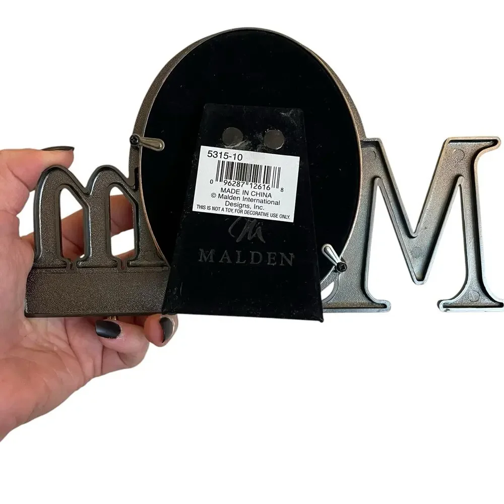 Bronze Tone Metal MOM Photo Frame Oval Picture I Love You Spelled Malden NOS